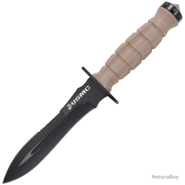 Couteau Fixe USMC Lame Acier 3Cr13 Manche FRN Sable �tui Nylon USMFIX3002TN