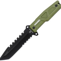 Couteau Fixe USMC Lame Acier 3Cr13 Tanto Manche FRN Vert &Eacute;tui Nylon USMFIX3003GN