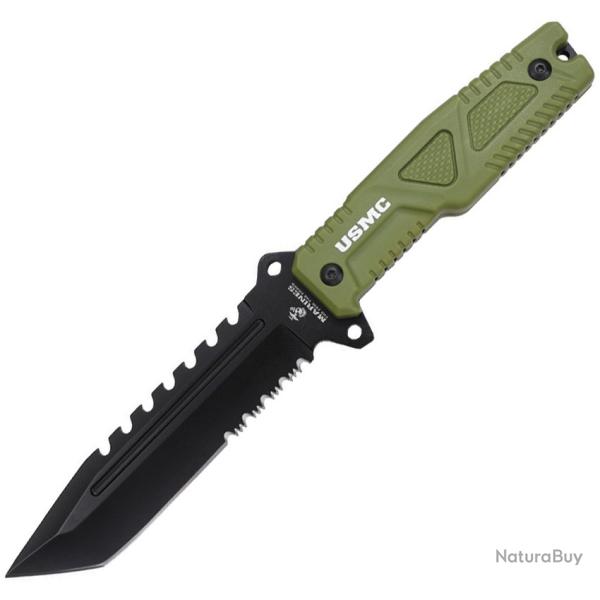 Couteau Fixe USMC Lame Acier 3Cr13 Tanto Manche FRN Vert �tui Nylon USMFIX3003GN
