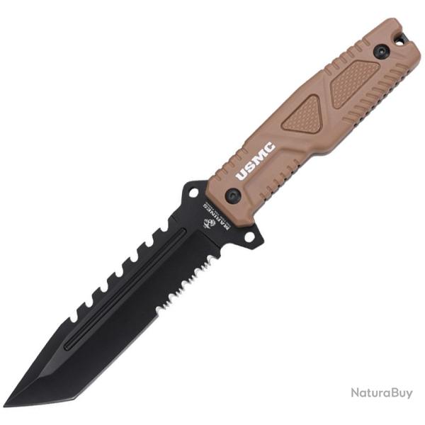 Couteau Fixe USMC Lame Acier 3Cr13 Tanto Manche FRN Sable �tui Nylon USMFIX3003TN