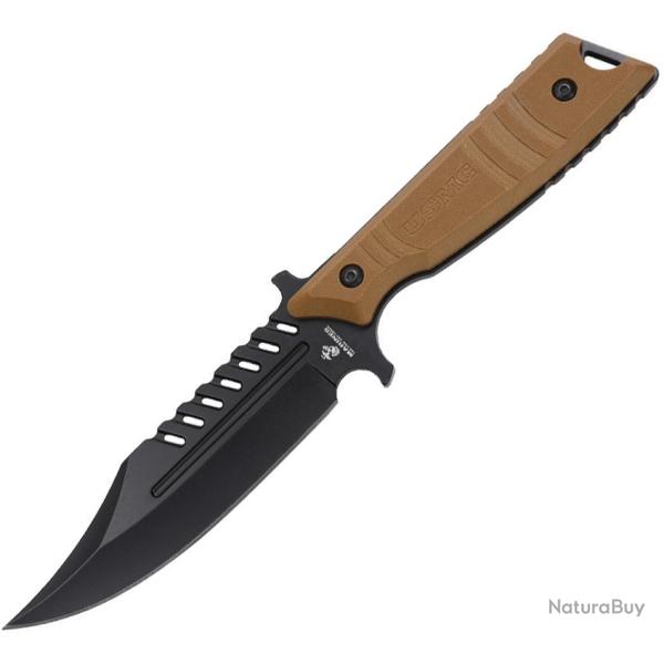 Couteau Fixe USMC Lame Acier 3Cr13 Clip Point Manche FRN Sable �tui Nylon USMFIX3004TN