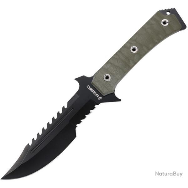 Couteau Fixe USMC Lame Acier 3Cr13MoV Manche G10 Vert �tui Nylon USMFIX3006GN