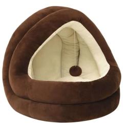 Lit chat polaire marron cr&egrave;me 40x40x35 cm douillet antid&eacute;rapant