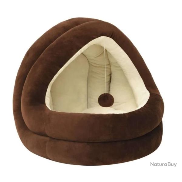 Lit chat polaire marron cr�me 40x40x35 cm douillet antid�rapant