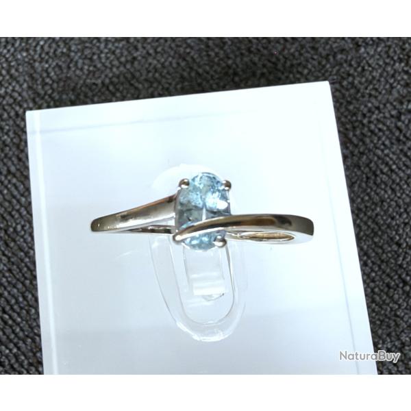 Bague solitaire or blanc 18 carats et topaze - taille 52