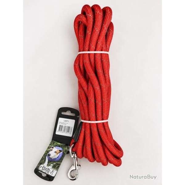 Longe r�fl�chissante rouge 5 m x 12 mm pour chien - mousqueton m�tal