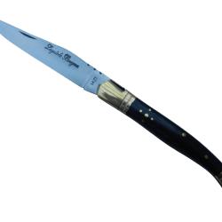 COUTEAUX PLIANT LAGUIOLE BOUGNA 5060 en corne noire lame en acier inoxydable mitre laiton