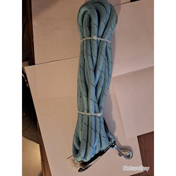 Longe r�fl�chissante turquoise 5 m x 12 mm pour chien - mousqueton m�tal