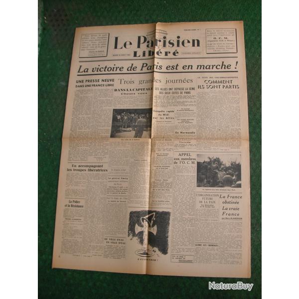WW2 FRANCE JOURNAL FRANCAIS" LE PARISIEN LIB�R� 22 AOUT 1944 " �POQUE LIB�RATION DE PARIS  39-45 be