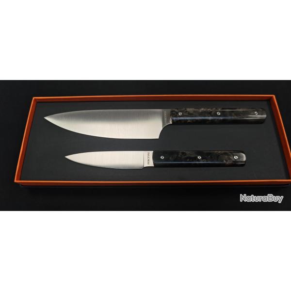 Perceval 9.47 Cuisine - Set 2 Couteaux Office 10 + �minceur 15 - Bouleau Noir Stabilis� / ref : 0621