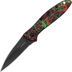 Couteau Pliant Kershaw Leek A/O Lame Acier 14C28N Manche Aluminium Noir et Rouge et Vert KS1660NTR
