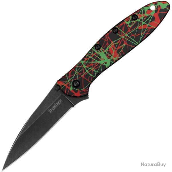 Couteau Pliant Kershaw Leek A/O Lame Acier 14C28N Manche Aluminium Noir et Rouge et Vert KS1660NTR