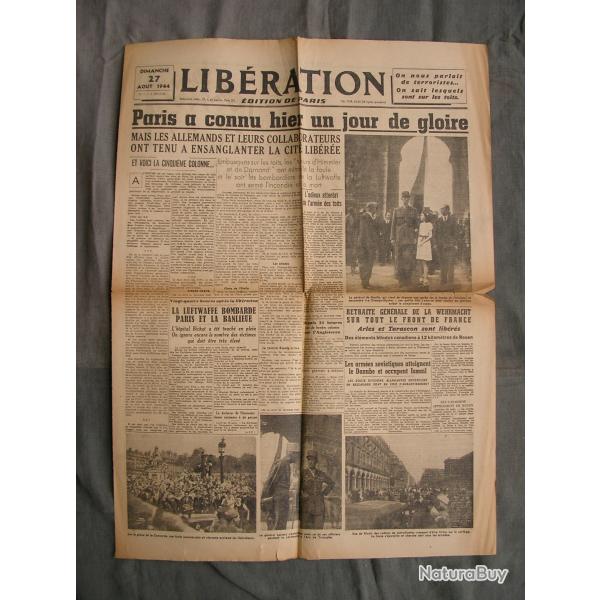 WW2 FRANCE JOURNAL FRANCAIS" LIBERATION EDITION DE PARIS 27 AOUT 1944 " �POQUE LIBERATION DE PARIS