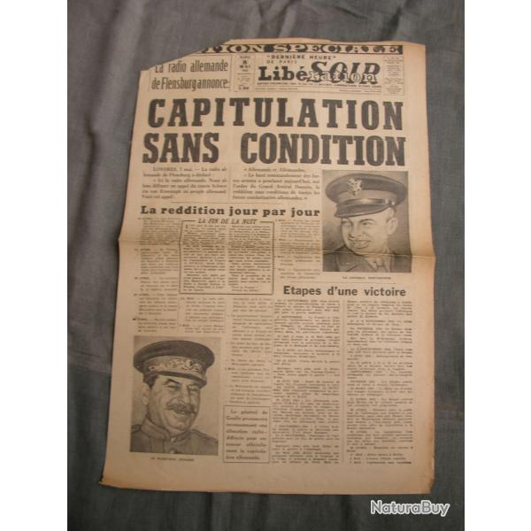 WW2 FRANCE JOURNAL FRANCAIS" LIBERATION EDITION VICTOIRE 8 MAI 1945 " �POQUE ARMISTICE EDITION SPE 1