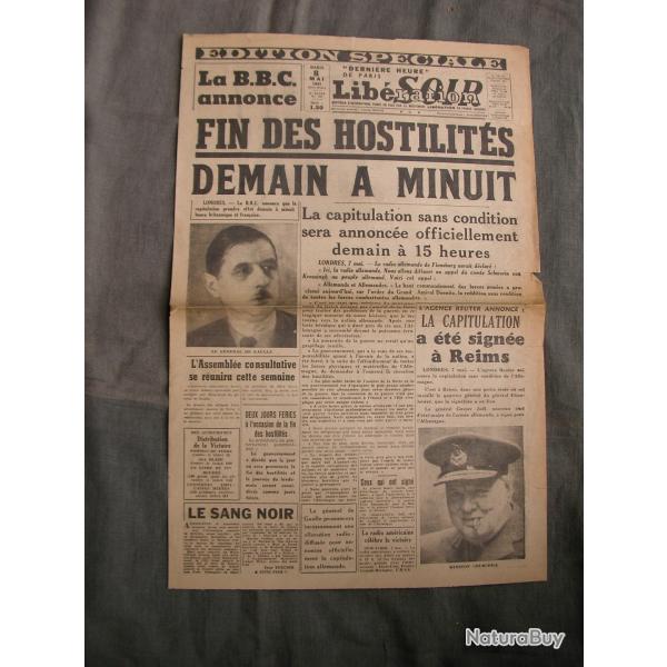 WW2 FRANCE JOURNAL FRANCAIS" LIBERATION EDITION VICTOIRE 8 MAI 1945 " �POQUE ARMISTICE EDITION SPE 2