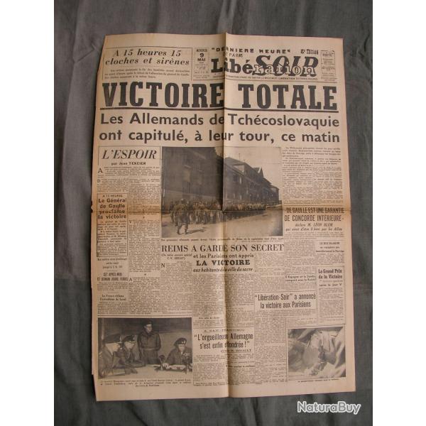 WW2 FRANCE JOURNAL FRANCAIS" LIBERATION EDITION VICTOIRE 9 MAI 1945 " �POQUE ARMISTICE J+1 39-45