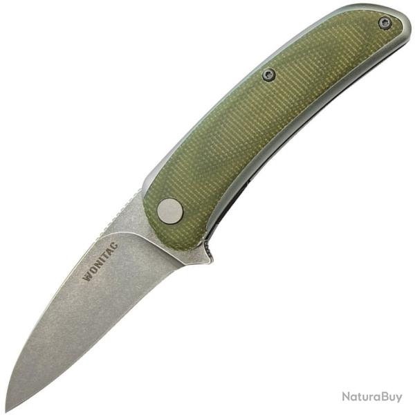 Couteau Pliant WONITAC Lame Acier 14C28N Sheepsfoot Manche Micarta Vert Linerlock WNT2514