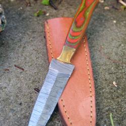 Couteau Dague Scottish Dirk Lame Acier Damas 256 Couches Manche Bois Arlequin Etui Cuir Fab ArtisanA