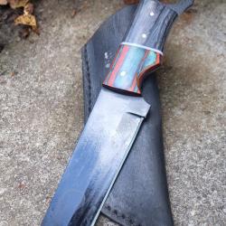 Couteau Karambit Tactical Urbain Lame Tanto Acier Carbone 1055 Black Manche Bois Etui F Artisanale
