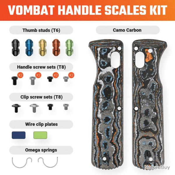 Plaquettes de Manche Carbone Camo pour Couteau Vosteed Vombat Kit Visserie VOSW0102