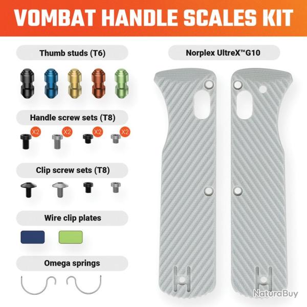 Plaquettes de Manche G10 Gris pour Couteau Vosteed Vombat Kit Visserie VOSW0104