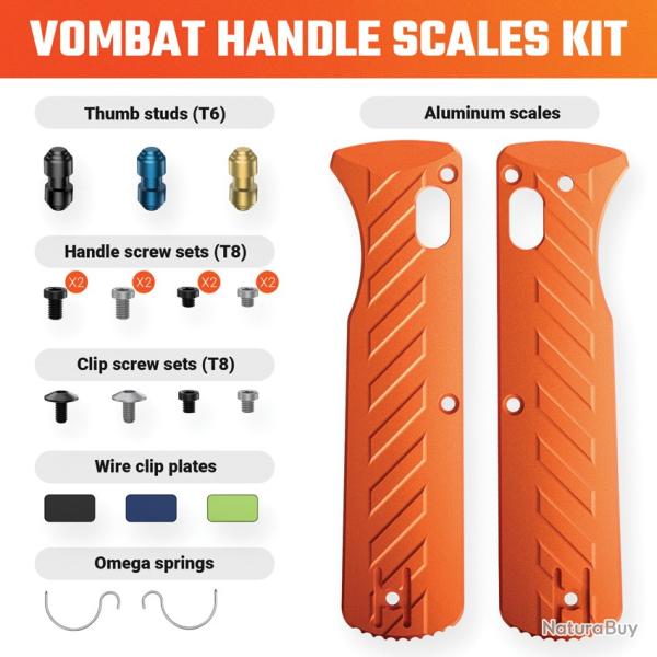 Plaquettes de Manche Aluminium Orange pour Couteau Vosteed Vombat Kit Visserie VOSX0137
