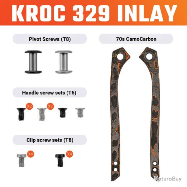 Inserts de Manche Carbone Camo 70's pour Couteau Vosteed Kroc 329 Kit Visserie VOSW0202