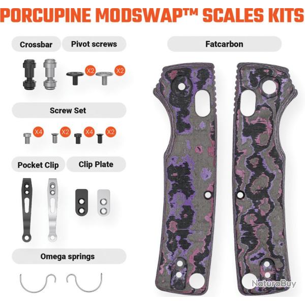 Plaquettes de Manche Fatcarbon Purple Haze Couteau Vosteed Porcupine ModSwap VOSW0302