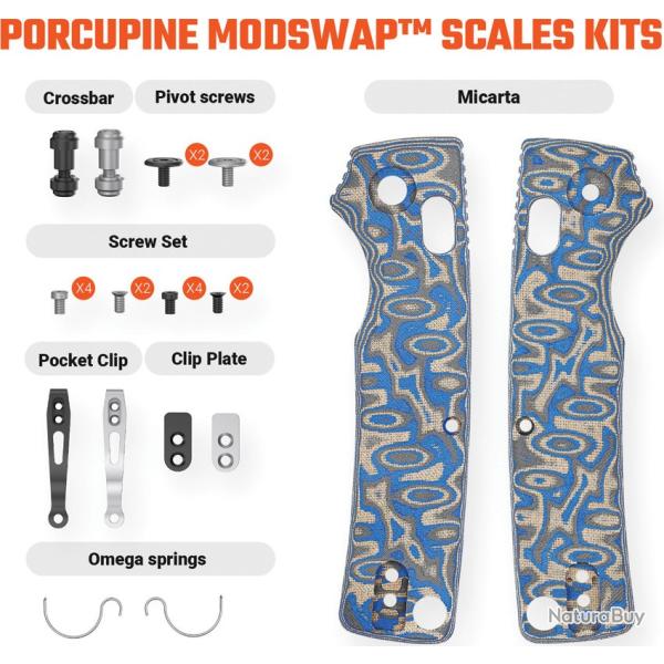 Plaquettes de Manche Micarta Bleu Oc�an pour Couteau Vosteed Porcupine ModSwap Kit Visserie VOSW0306