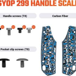 Plaquettes de Manche Carbone Bleu pour Couteau Vosteed Psyop 299 Kit Visserie VOSW0401