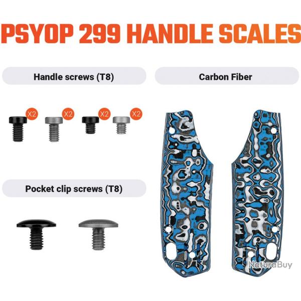 Plaquettes de Manche Carbone Bleu pour Couteau Vosteed Psyop 299 Kit Visserie VOSW0401