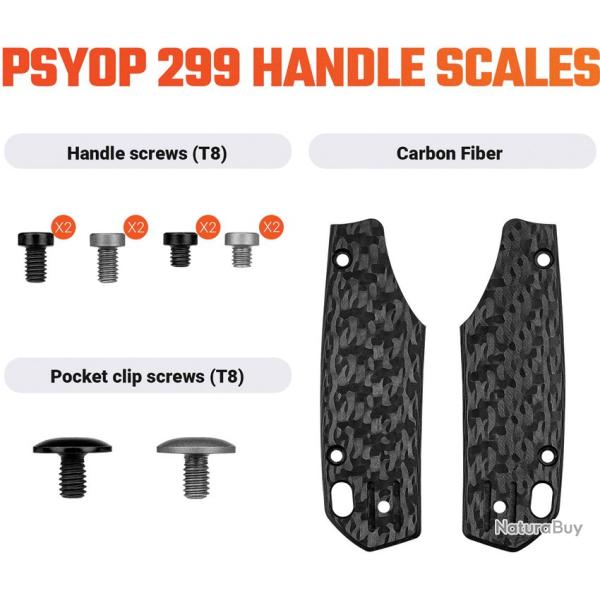 Plaquettes de Manche Carbone Noir pour Couteau Vosteed Psyop 299 Kit Visserie VOSW0402