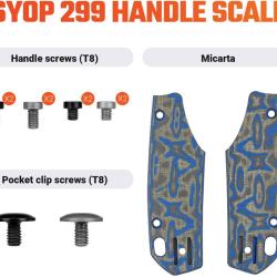 Plaquettes de Manche Micarta Bleu Oc&eacute;an pour Couteau Vosteed Psyop 299 Kit Visserie VOSW0404