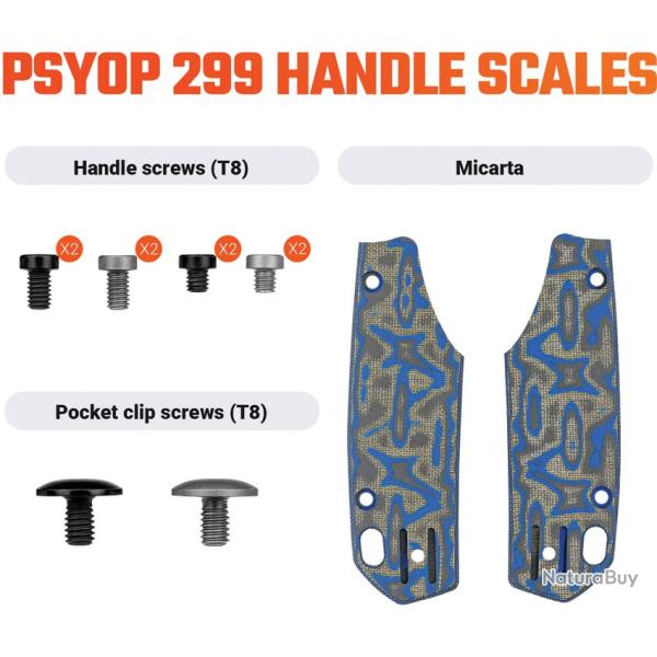 Plaquettes de Manche Micarta Bleu Oc�an pour Couteau Vosteed Psyop 299 Kit Visserie VOSW0404