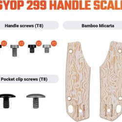 Plaquettes de Manche Micarta Bambou Ivoire pour Couteau Vosteed Psyop 299 Kit Visserie VOSW0405