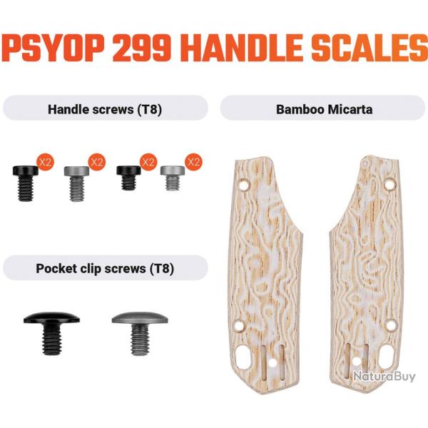 Plaquettes de Manche Micarta Bambou Ivoire pour Couteau Vosteed Psyop 299 Kit Visserie VOSW0405