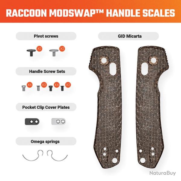 Plaquettes de Manche Micarta GID Marron pour Couteau Vosteed Raccoon 2.0 Kit Visserie VOSW0501