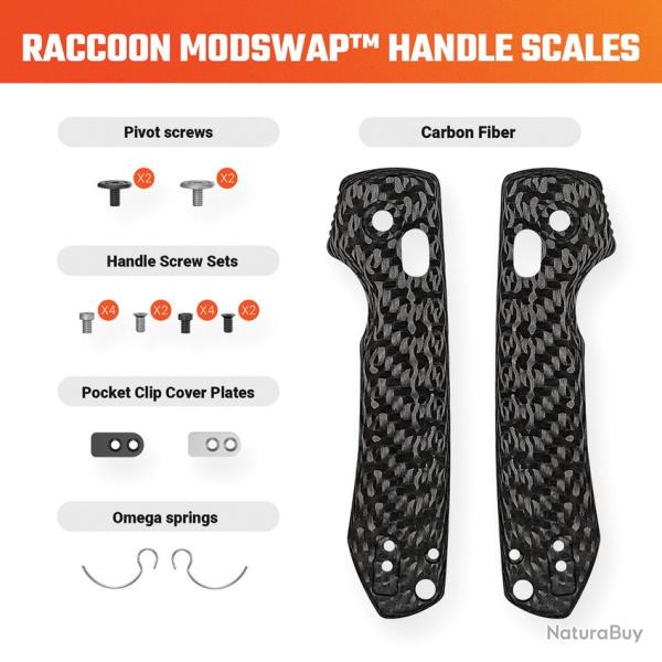 Plaquettes de Manche Fibre de Carbone pour Couteau Vosteed Raccoon 2.0 Kit Visserie VOSW0502