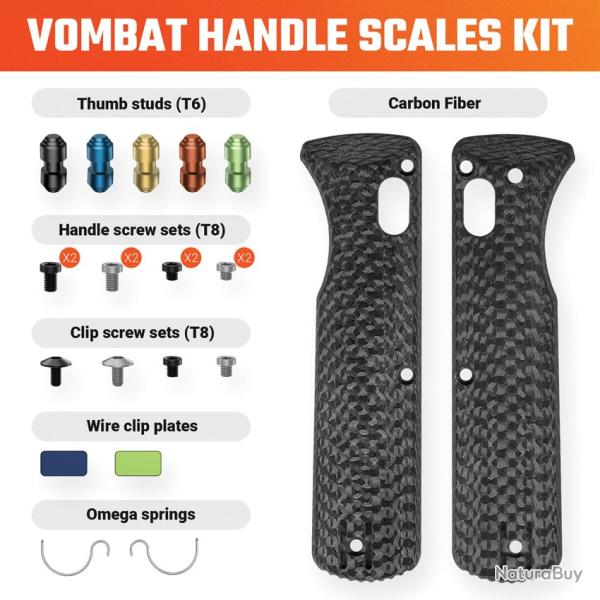 Plaquettes de Manche Fibre de Carbone pour Couteau Vosteed Vombat Kit Visserie VOSW0107
