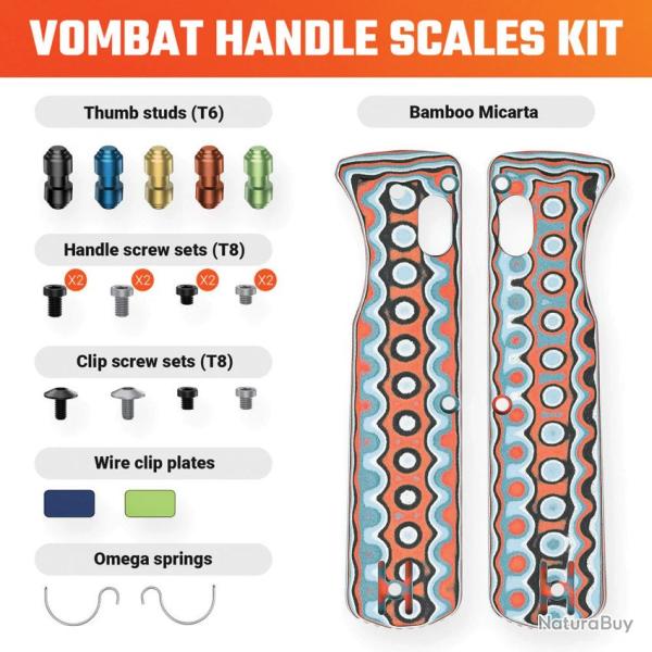Plaquettes de Manche Micarta Bambou Corail pour Couteau Vosteed Vombat Kit Visserie VOSW0108