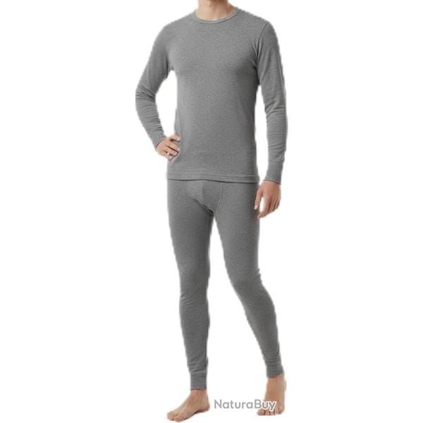 PROMO ! Ensemble de sous-v�tements thermiques longs en laine m�rinos Gris