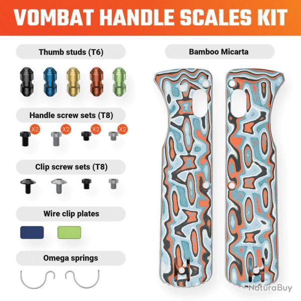 Plaquettes de Manche Micarta Bambou Canyon pour Couteau Vosteed Vombat Kit Visserie VOSW0109