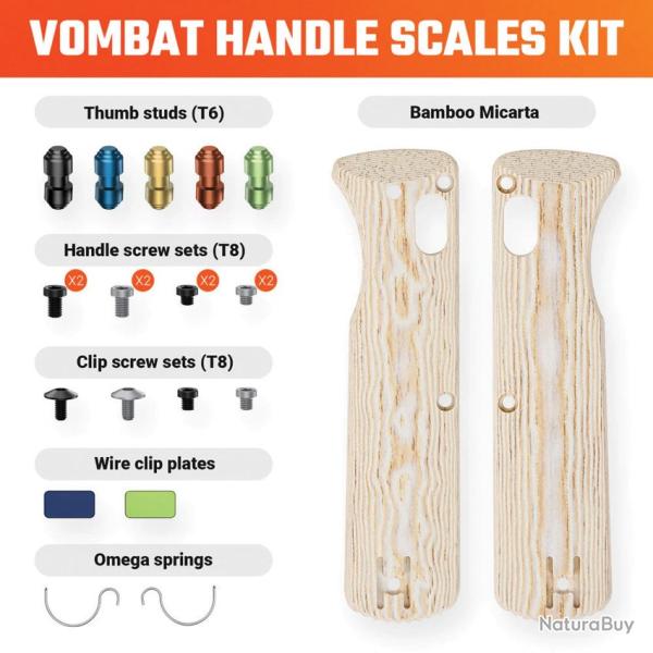 Plaquettes de Manche Micarta Bambou pour Couteau Vosteed Vombat Kit Visserie VOSW0110