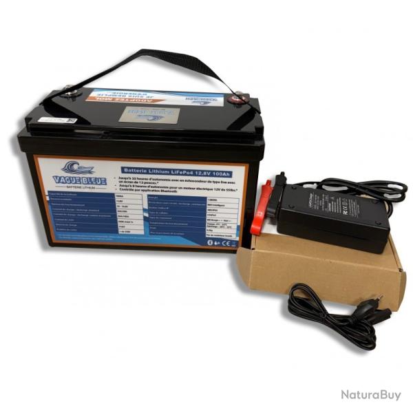 Batterie lithium LiFePo4 12.8V 100Ah avec chargeur Vague Bleue