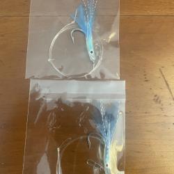 Lot de 2 montages mer - Raglou bleu 6 cm avec plumes - pr&ecirc;ts &agrave; p&ecirc;cher
