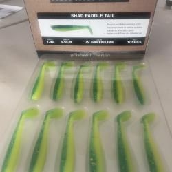 Ron Thompson Shad Paddle Tail 6,5 cm - 1,9 g - UV Green/Lime - Plaquette de 12 - neuf - r&eacute;f 65426