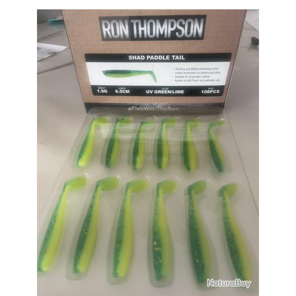 Ron Thompson Shad Paddle Tail 6,5 cm - 1,9 g - UV Green/Lime - Plaquette de 12 - neuf - r�f 65426