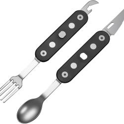 Set Couverts Camping Couteau Fourchette Cuill&egrave;re Ouvre-Bo&icirc;te Civivi Partake Noir CIVC24032C1
