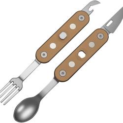 Set Couverts Camping Couteau Fourchette Cuill&egrave;re Ouvre-Bo&icirc;te Civivi Partake Coyote CIVC24032C2