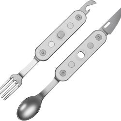 Set Couverts Camping Couteau Fourchette Cuill&egrave;re Ouvre-Bo&icirc;te Civivi Partake Argent CIVC24032C3